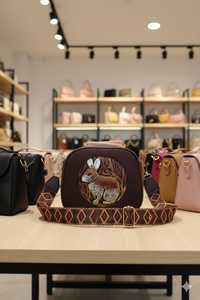 Vintage Rabbit Embroidered <b>Shoulder</b> Bag PU Leather Crossbody Handbag Zipper Closure Adjustable <b>Strap</b> for Daily Use - Product Image 2