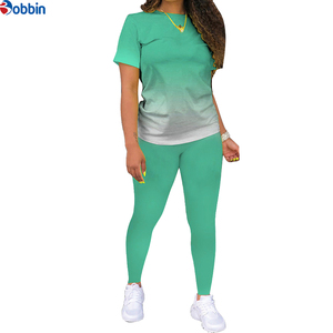 Conjunto Deportivo Personalizado de Verano para Mujer, Degradado Morado, Top de Manga Corta con Cuello Redondo y Leggings Largos, Casual para Todas las Temporadas - Product Image 2