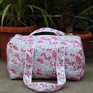 Quilted Flower Cotton <b>Duffel</b> <b>Bag</b> with Zipper Closure Portable Travel Tote Casual Style - Product Image 6
