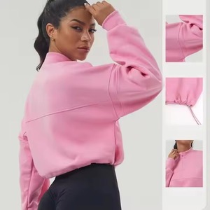 Sudadera de mujer personalizada con estampado frontal, hombros caídos, manga larga, forro polar de silicona, para primavera/invierno, con estampado en relieve. - Product Image 2