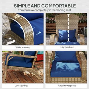Sedia da Patio Adirondack Blu Scuro in Rattan con Schienale Alto Curvo e Cuscini Morbidi per Terrazza e Giardino, Impilabile per Uso Esterno - Product Image 5