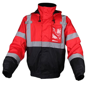 High Visibility Winter Safety Bomber <b>Jacket</b> with Fleece Collar Waterproof Reflective Workwear <b>Jacket</b> with 10 Pockets - Product Image 6