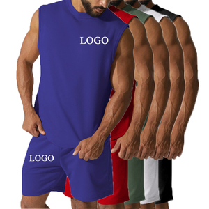 Ensemble de survêtement d'été 2 pièces sans manches de haute qualité, écologique, pour hommes, avec logo personnalisé, grandes tailles M-3XL, pour la gym - Product Image 2