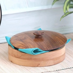 Boîte à chapati en bois ronde avec couvercle, design traditionnel durable, conteneur de rangement fait à la main - Product Image 4