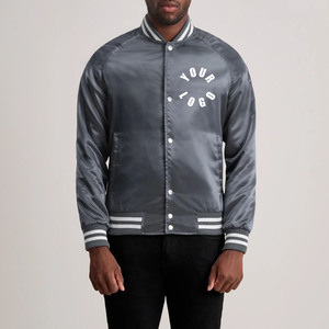 Veste de sport grise pour homme avec logo blanc imprimé, col rabattu, vêtement décontracté pour l'automne - Product Image 1