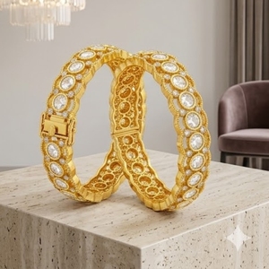 Elegant 925 Silver Monzo Bangles Crystal Stone Designer <b>Kada</b> Set for Women Wedding Jewelry Round Brilliant Cut Everyday Wear - Product Image 3