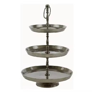 Three Tier Round Metal <b>Decorative</b> Tray Stand Traditional Design With Handle Multi Piece Package - Product Image 3
