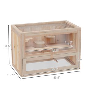 Habitat di criceto a 2 livelli con struttura in legno di abete apribile con porta anteriore e scala stabile in legno di piccole dimensioni forniture per animali - Product Image 3