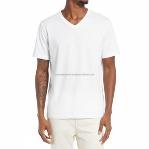 T-shirts personnalisés bleus pour hommes, 220 g/m², coton, logo OEM, sérigraphie, broderie, usine, coton épais, streetwear, fournisseur de marque privée - Product Image 6