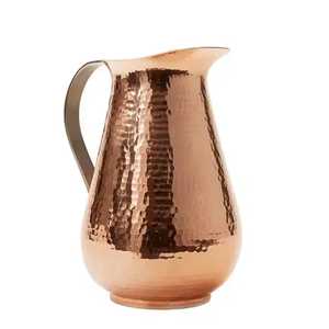 Pichet en cuivre martelé artisanal avec large bec verseur et poignée, rustique, écologique, décoratif, traditionnel, en métal, pour boissons - Product Image 3
