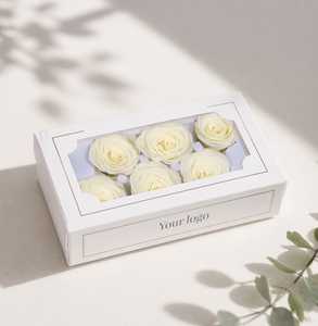 กล่องบรรจุดอกกุหลาบอบแห้ง 6 ดอก สีเบจอ่อน เหมาะสำหรับวันแม่ วันวาเลนไทน์ งานแต่งงาน การจัดช่อดอกไม้ และการตกแต่งอย่างหรูหรา - Product Image 2