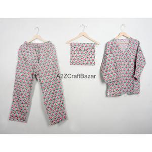 Ensemble de pyjama d'été en coton deux pièces pour femmes de qualité supérieure, col en V, taille élastique, longueur intégrale, séchage rapide, nouvelle arrivée - Product Image 3