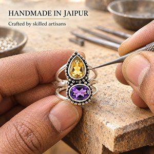 Anillo de Amatista y Citrino: Plata de Ley 925, Joyería Artesanal con Piedras de Nacimiento Dobles - Product Image 3