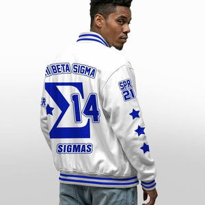 เสื้อแจ็คเก็ต Phi Beta Sigma สำหรับผู้ชาย สีขาว ปักตัวอักษรสีน้ำเงิน สไตล์ Preppy ปกคอพับ ทรงปกติ เหมาะสำหรับใส่ในฤดูหนาว - Product Image 5