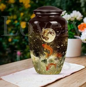 Serenity harbor abstract fish themed metal funeral urn cremation urn for human <b>ashes</b> decorative <b>keepsake</b> tribute - Product Image 5