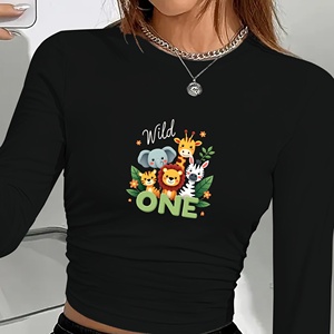 Camiseta de punto de manga larga para mujer Wild One con estampado de animales de la jungla Y2K Camiseta de moda para mujer - Product Image 1