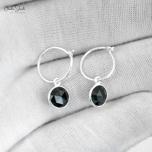 New Arrival Natural 6mm Round Rose Cut Black Onyx Gemstone Hoops with 925 <b>Sterling</b> <b>Silver</b> <b>Wire</b> Set Earrings at Wholesale Price - Product Image 4