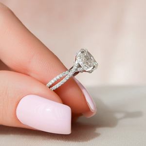 Anillo de Diamante Corte Ovalado en Acero Inoxidable, Oro Sólido de 18K con Baño de Rodio, Engaste Pavé, Estilo Romántico, Joyería Fina para Mujer, Certificado - Product Image 3