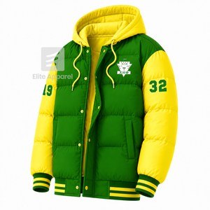 เสื้อแจ็คเก็ตพัฟเฟอร์ชมรมนักศึกษาหญิงชื่อ Custom Chi Eta Phi ปักโลโก้ด้านหน้า สีเขียวและเหลือง แขนยาว สำหรับผู้หญิง - Product Image 2