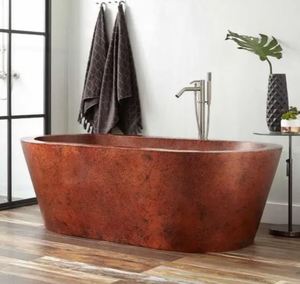Bañera Ovalada Independiente de Cobre con Acabado Rústico, Bañera de Metal para Baño o Spa - Product Image 2