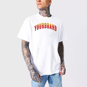 New Article Oversized Men's T-<b>Shirt</b> White <b>Flame</b> Logo Print O-Neck Short Sleeve Street Style 100% Cotton Jersey Fabric - Product Image 1