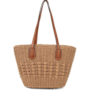 Women’s Large Straw Rattan Woven Tote Bag, Handmade Shoulder <b>Handbag</b> with Top Handle, <b>Summer</b> Beach Travel Purse - Product Image 1