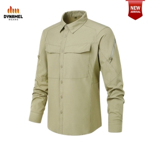 DYNAMEL Men's Tactical Long Sleeve <b>Shirt</b> Beige Chest Pocket Button Up Outdoor Top <b>Camouflage</b> <b>Shirts</b> - Product Image 2