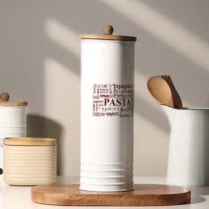 Pot de rangement en métal au design unique avec couvercle en bois pour l'organisation du comptoir de cuisine et la présentation décorative - Product Image 3