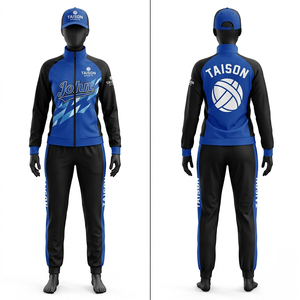 Survêtement de sport en tricot polyester premium 280 GSM, bleu et noir, avec logo personnalisé par transfert thermique - Product Image 1