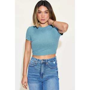 Camiseta sin mangas básica de manga corta con cuello redondo acanalado para mujer - Product Image 5