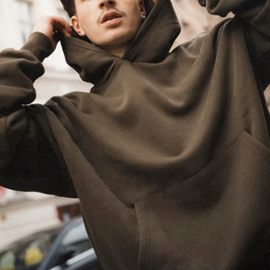 Sweat à capuche zippé en molleton épais 350g en coton délavé pour homme, écologique, respirant, coupe classique, noir, printemps - Product Image 2