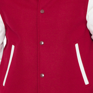 Men's Red White Varsity Jacket Regular Fit Crew Neck <b>Covered</b> <b>Button</b> Closure Breathable Wool Lining Streetwear Winter Wear - Product Image 6