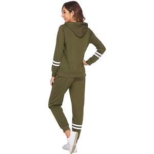 Ensemble de survêtement personnalisé vert olive pour femme, à capuche, manches longues, couleur unie, décontracté, avec pantalon à cordon de serrage, respirant - Product Image 4