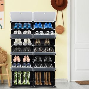 Portascarpe portatile nero a 7 livelli Organizer 28 paia di capacità 14 griglie a torre ripiano portaoggetti con tacchi espandibili - Product Image 2