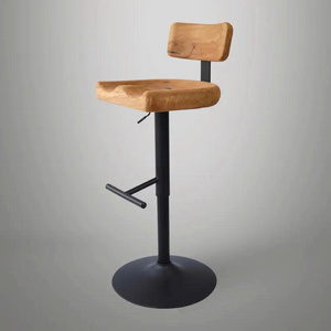 Modern Minimalist Wooden <b>Bar</b> <b>Stool</b> With Metal Leg <b>Adjustable</b> Height Design For Dining Room Furniture - Product Image 4
