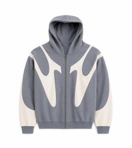 Sweat-shirt à capuche zippé pour homme, coupe oversize, style streetwear, en tissu tricoté, imprimé numérique, respirant, pour l'automne - Product Image 3
