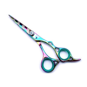 Professional Hairdressing Scissors Stainless Steel Sharp Blade Right Handed <b>Long</b> <b>Handle</b> Rainbow Finish Hair <b>Shears</b> - Product Image 1
