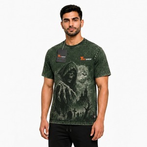 T-shirts pour hommes vintage délavés à l'acide, en jersey de coton premium, à manches courtes, col rond, coupe décontractée, anti-rétrécissement, séchage rapide - Product Image 2