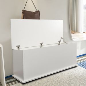 Banc de rangement en bois blanc avec plateau relevable, coffre de rangement, organisateur d'entrée, meuble de maison pour l'organisation de table basse - Product Image 1