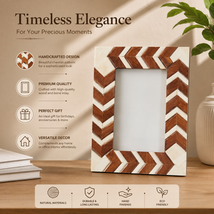 Handcrafted Chevron Bone Inlay Wooden Photo <b>Frame</b> Decorative Geometric Picture <b>Frame</b> for Tabletop & <b>Wall</b> Display Home Office - Product Image 5