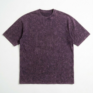 Camiseta Oversize de Hombre con Estampado Tie-Dye, Manga Corta, Cuello Redondo, Casual, de Algodón, Color Liso Morado, con Hombros Caídos - Product Image 5