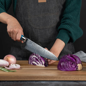 Couteau de Chef de Cuisine Haut de Gamme en Acier Damas Fait Main, Manche en Bois Pakka, Compatible Lave-Vaisselle, Écologique, Idéal pour la Cuisine et le Travail en Cuisine - Product Image 3