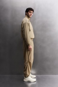 Men's Khaki Windproof Racer <b>Jacket</b> With Zipper Closure Casual Style Polyester Material Autumn Wear - Product Image 6