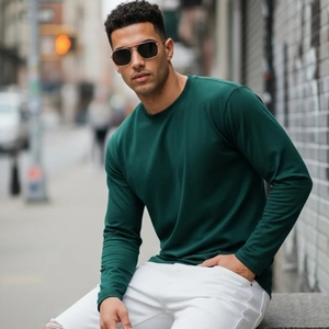 Camiseta de Lana Merino con Cuello Redondo, Informal, Personalizada, de Otoño y Primavera, de la Fábrica Solarwool, para Hombre - Product Image 2