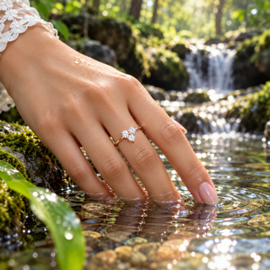 Anillo de Compromiso de Oro Rosa de 14k con Certificado IGI, Tres Diamantes y Diseño Floral para Mujer, Anillo de Boda - Product Image 4