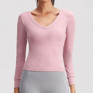 T-shirt de sport et de yoga à manches longues pour femmes grandes tailles, col rond, compression haute élasticité, séchage rapide, OEM, bretelles non ajustables - Product Image 1