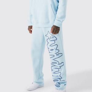 Men's Light Blue Hooded Sweatshirt and Pants Set Full Sleeve Solid Color Casual Tracksuit Loose Fit 100% Cotton Autumn Wear - Product Image 5