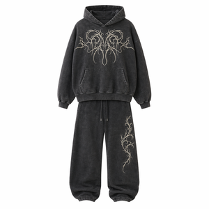 Ensemble jogging en coton pour homme, couleur unie, coupe ample, manches longues, survêtement décontracté pour l'automne avec poches latérales - Product Image 1