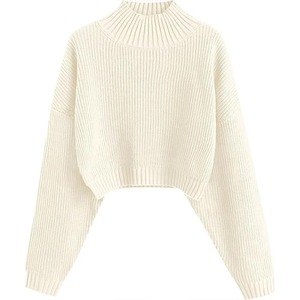 Womens Oversized Knitted <b>Turtleneck</b> <b>Sweater</b> Solid Color Drop-Shoulder Long Sleeve Autumn Style Anti Pilling Acrylic Fabric - Product Image 5