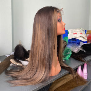 Perruque Lace Frontale Brésilienne Remy 100% Cheveux Naturels Châtain Clair, Densité 130-150, Pré-Pluckée, Lisse, pour Bonnets Lace de Petite Taille - Meilleures Ventes - Product Image 1